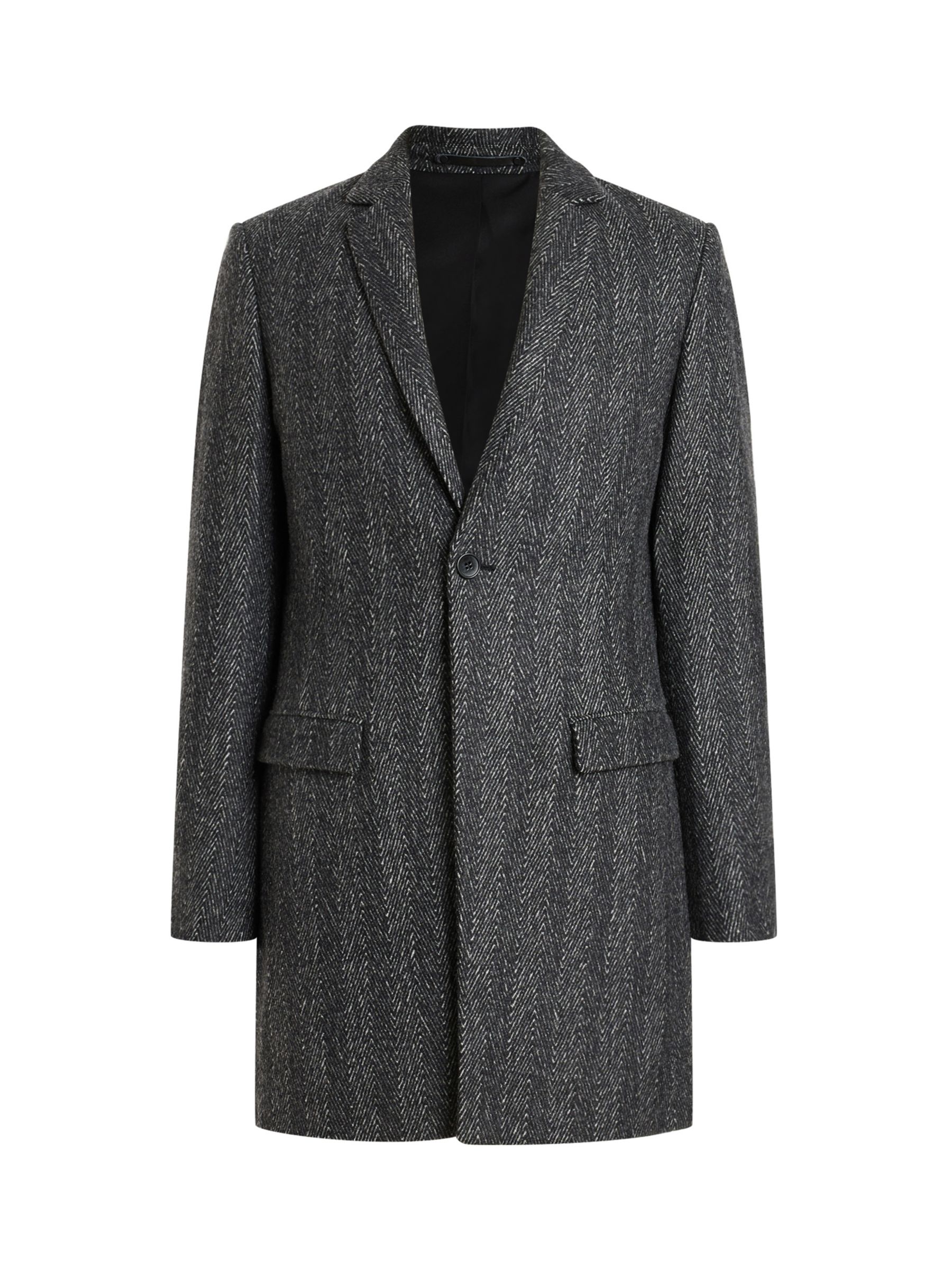 AllSaints Manor Herringbone Wool Coat, Black, 38R