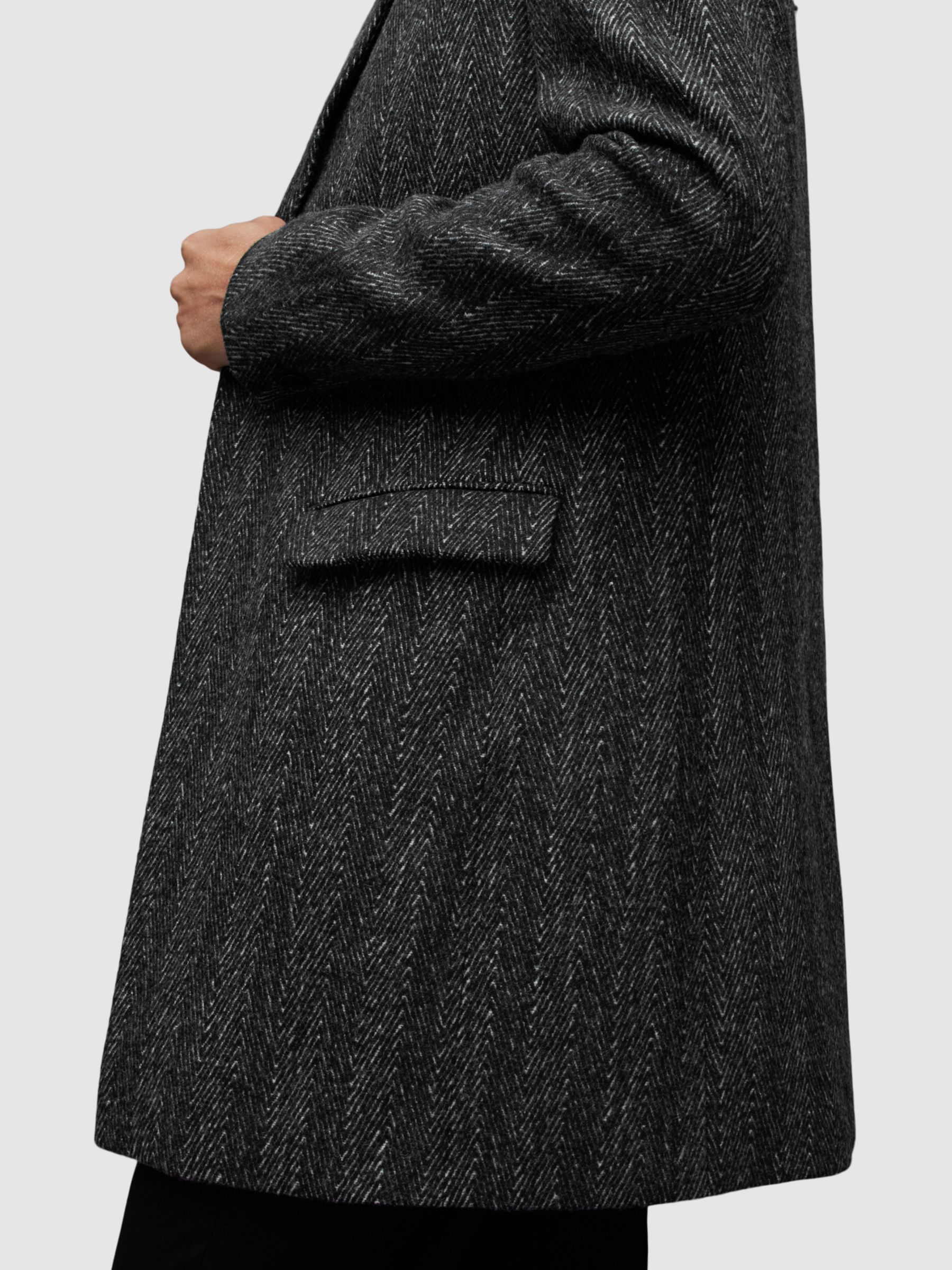 AllSaints Manor Herringbone Wool Coat, Black, 40R