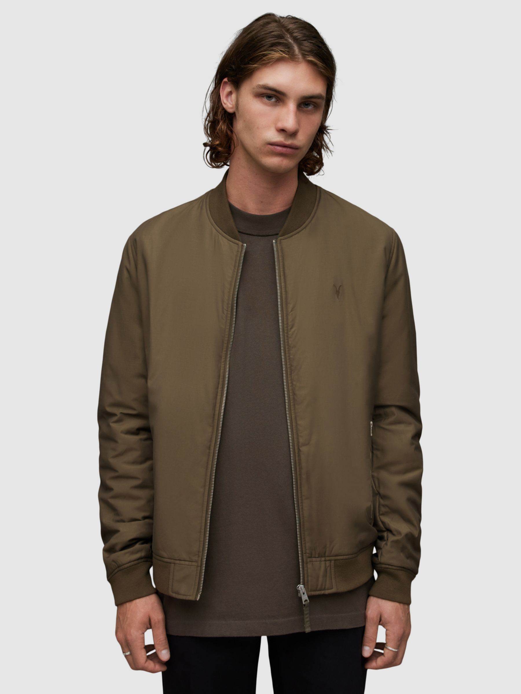 AllSaints Withrow Bomber Jacket, Green at John Lewis & Partners