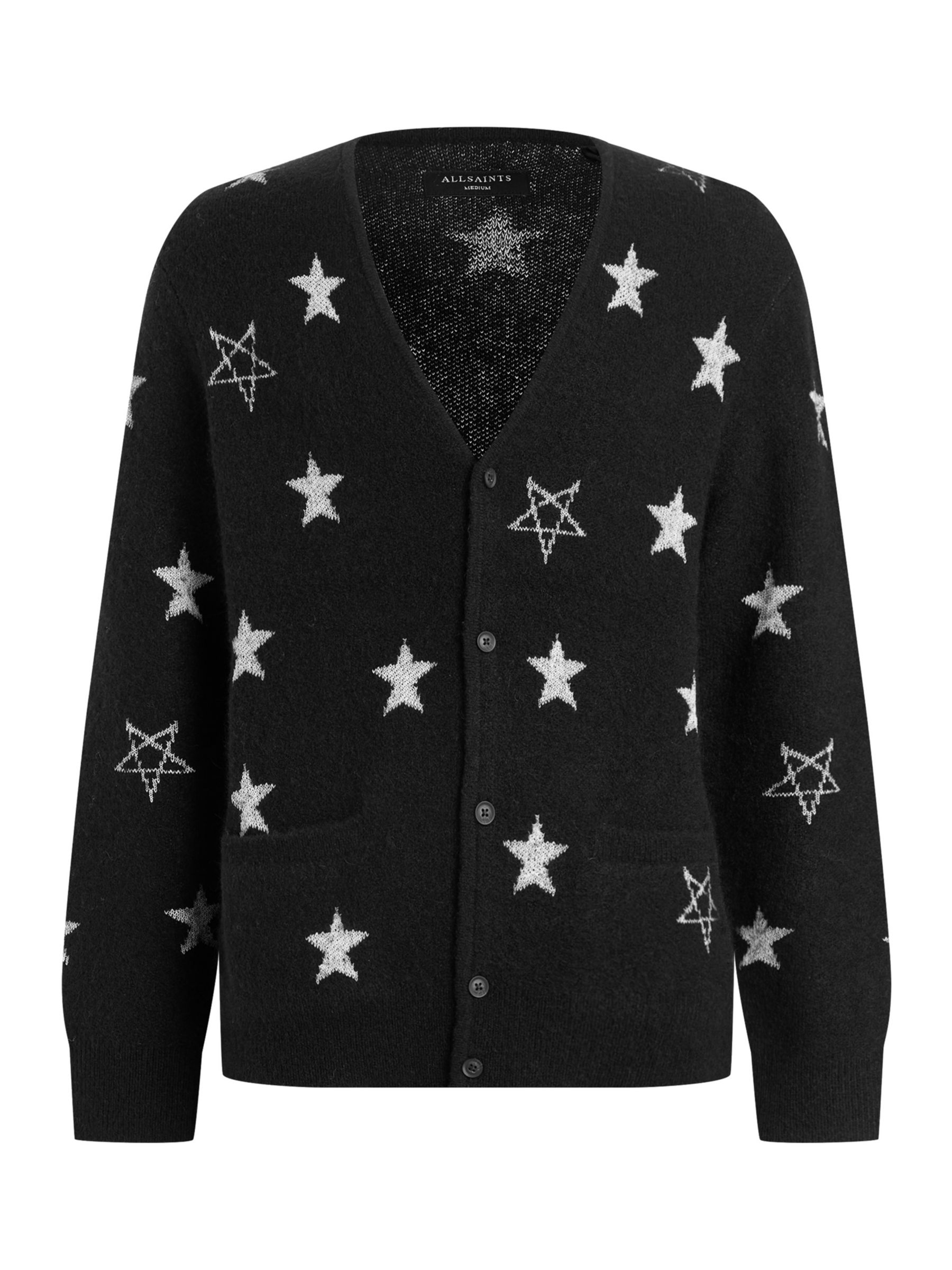 AllSaints Odyssey Star Print Wool Blend Relaxed Fit Cardigan, Black ...