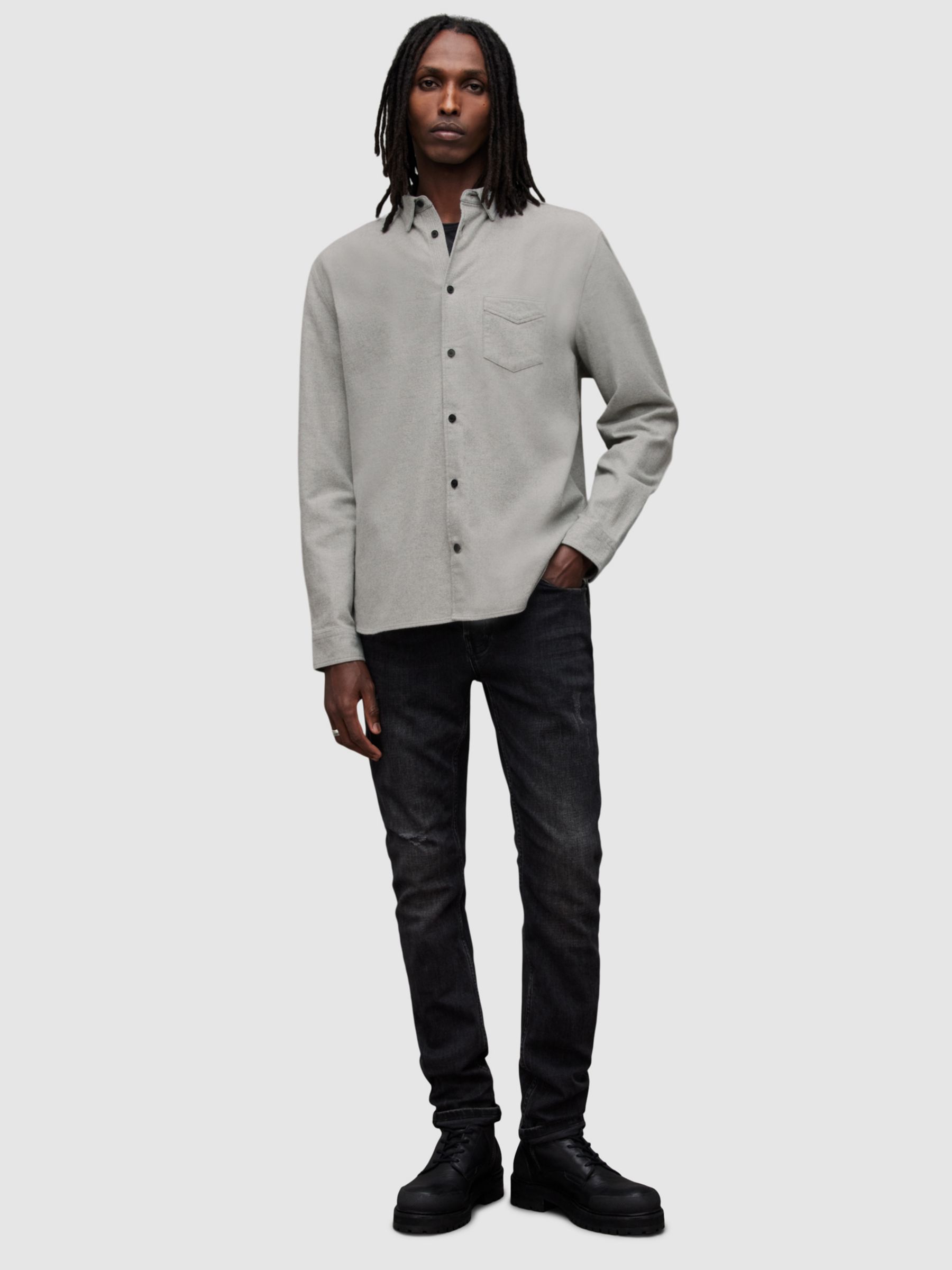 AllSaints Arden Long Sleeve Shirt, Grey at John Lewis & Partners