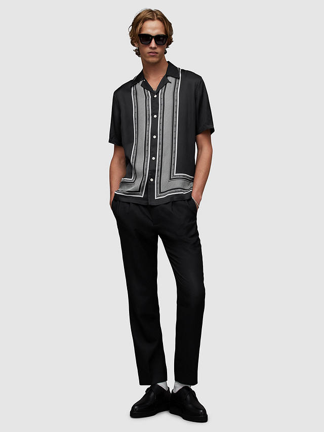 AllSaints Orizabo Bandana Border Print Short Sleeve Shirt, Jet Black at ...