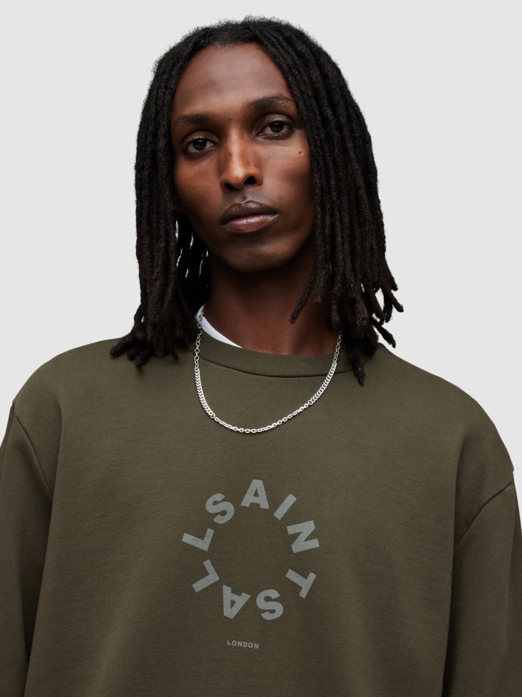 AllSaints Tierra Crew Neck Sweatshirt, Tea Leaf Green at John Lewis ...