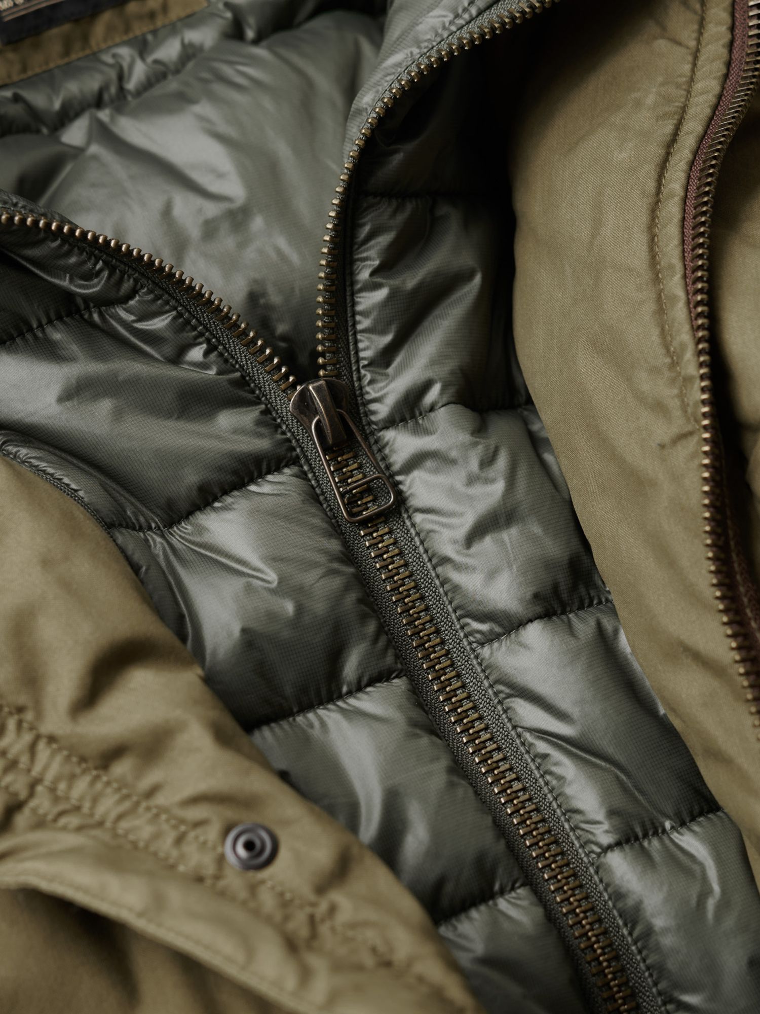 Superdry Hooded Cotton Lined Deck Jacket, Khaki at John Lewis & Partners