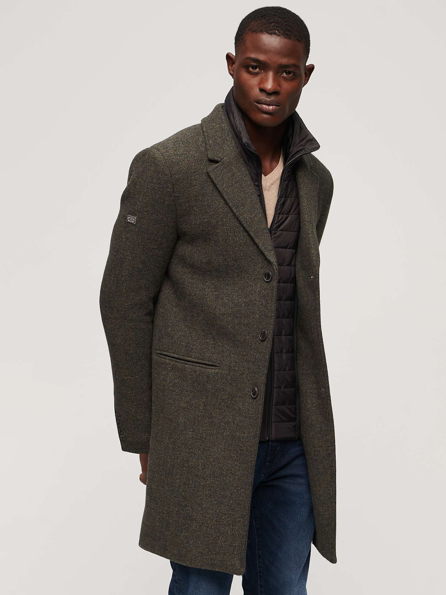 Buy Superdry 2 In 1 Wool Town Coat, Forest Green Tweed Online at johnlewis.com