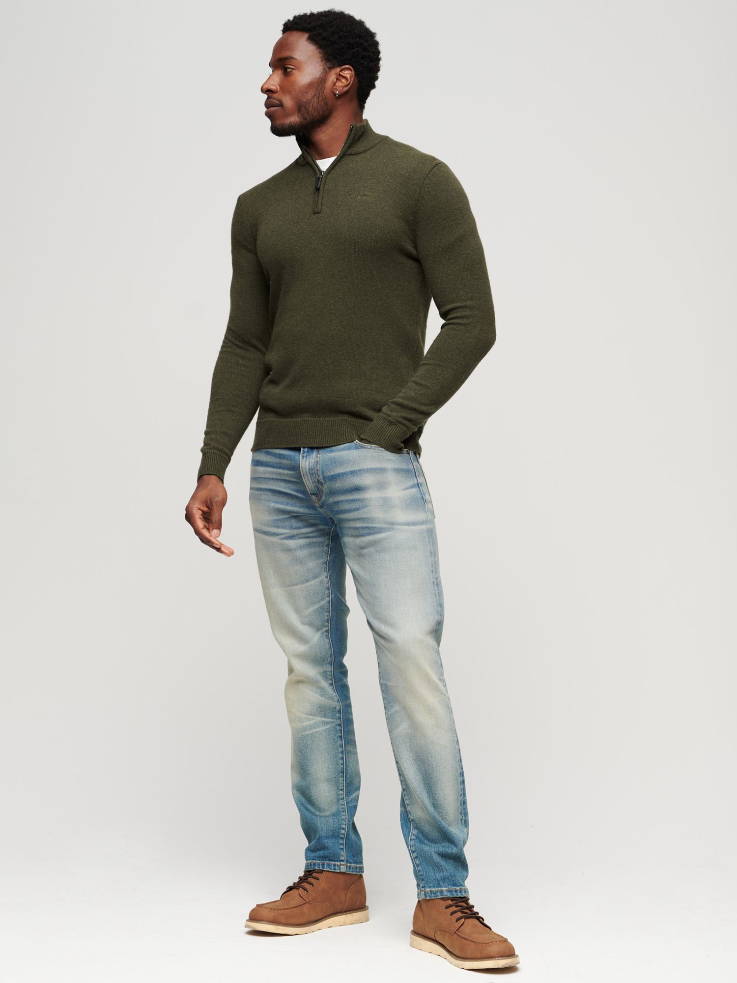Superdry Essential Embroidered Knit Henley Jumper, Spruce Green, S
