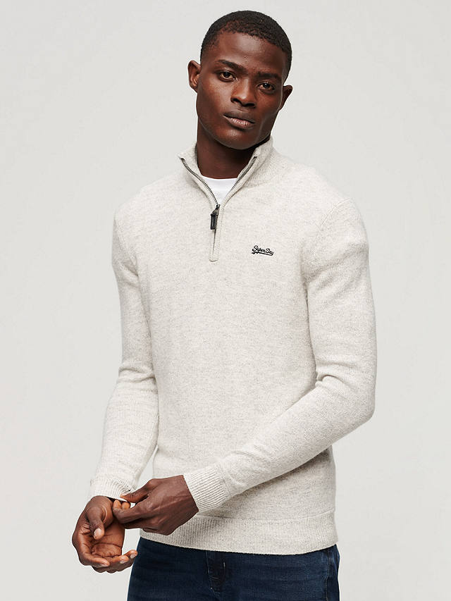 Superdry Essential Embroidered Knit Henley Jumper, Athletic Grey Marl