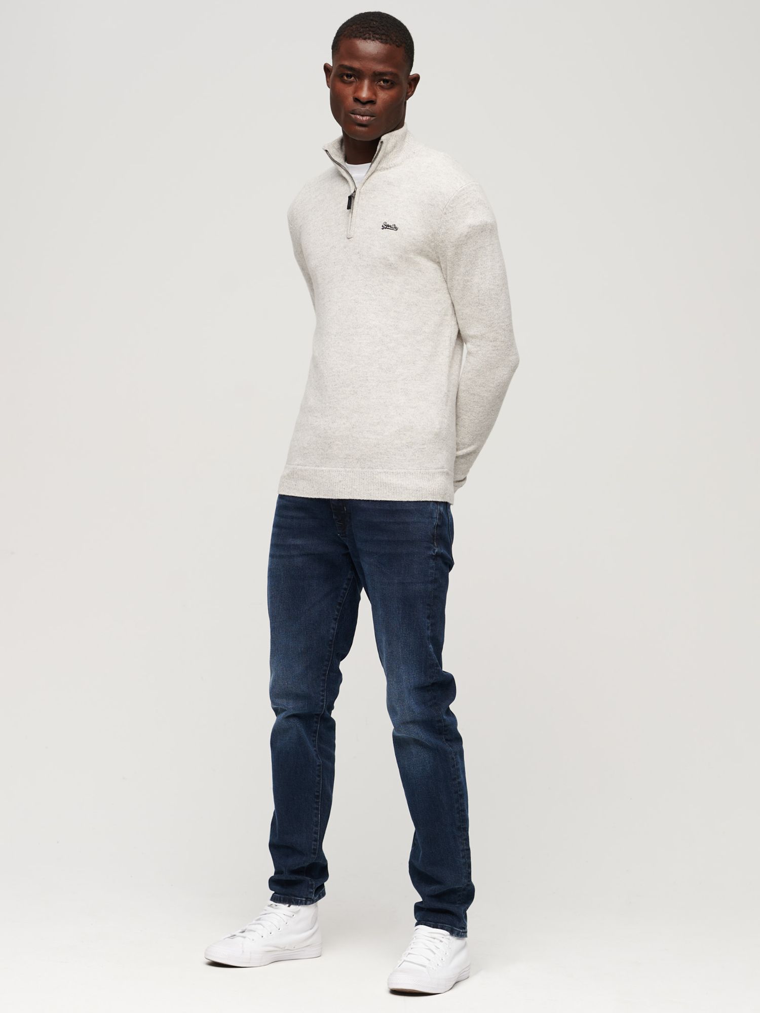 Superdry Essential Embroidered Knit Henley Jumper, Athletic Grey Marl, S