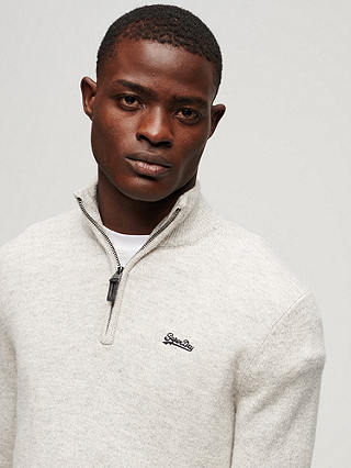 Superdry Essential Embroidered Knit Henley Jumper, Athletic Grey Marl