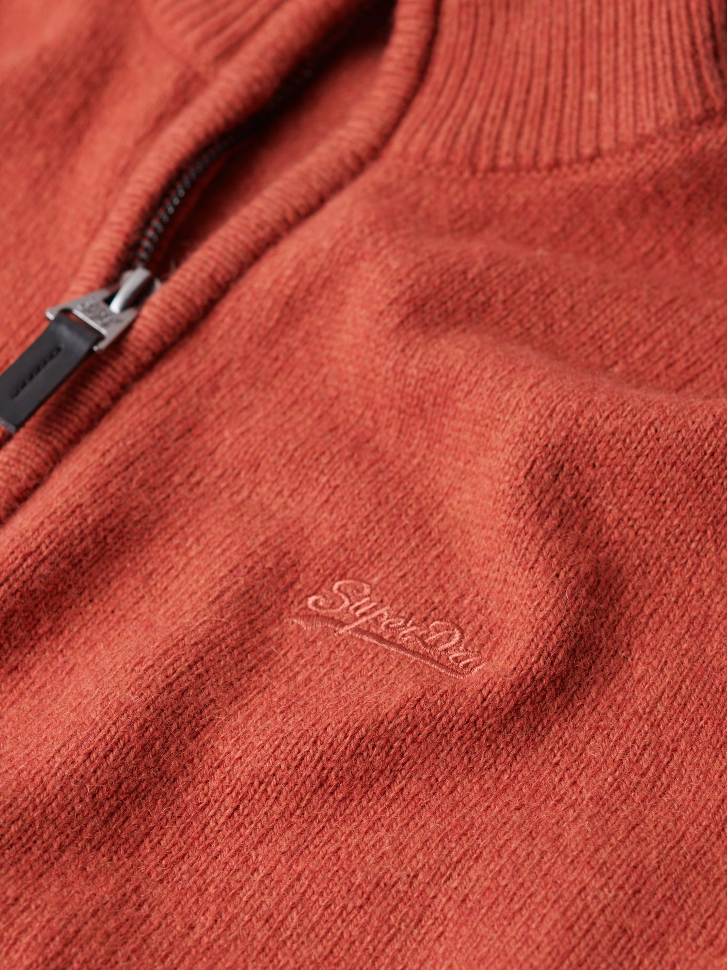 Superdry Essential Embroidered Knit Henley Jumper, Paprika Orange Marl, S