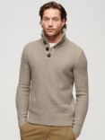 Superdry Chunky Button High Neck Jumper, Desert Taupe Beige