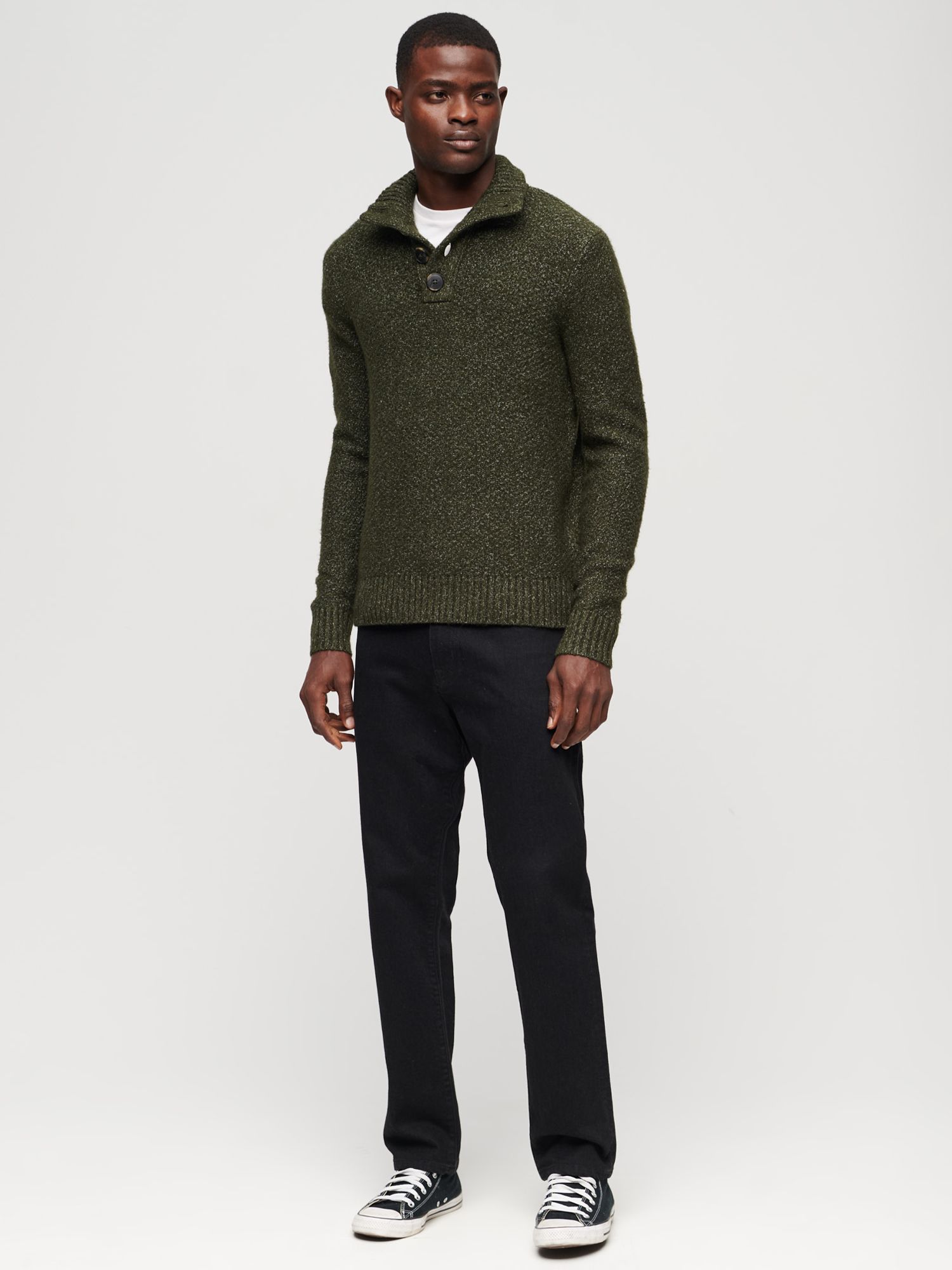 Superdry Chunky Button High Neck Jumper, Army Khaki at John Lewis ...