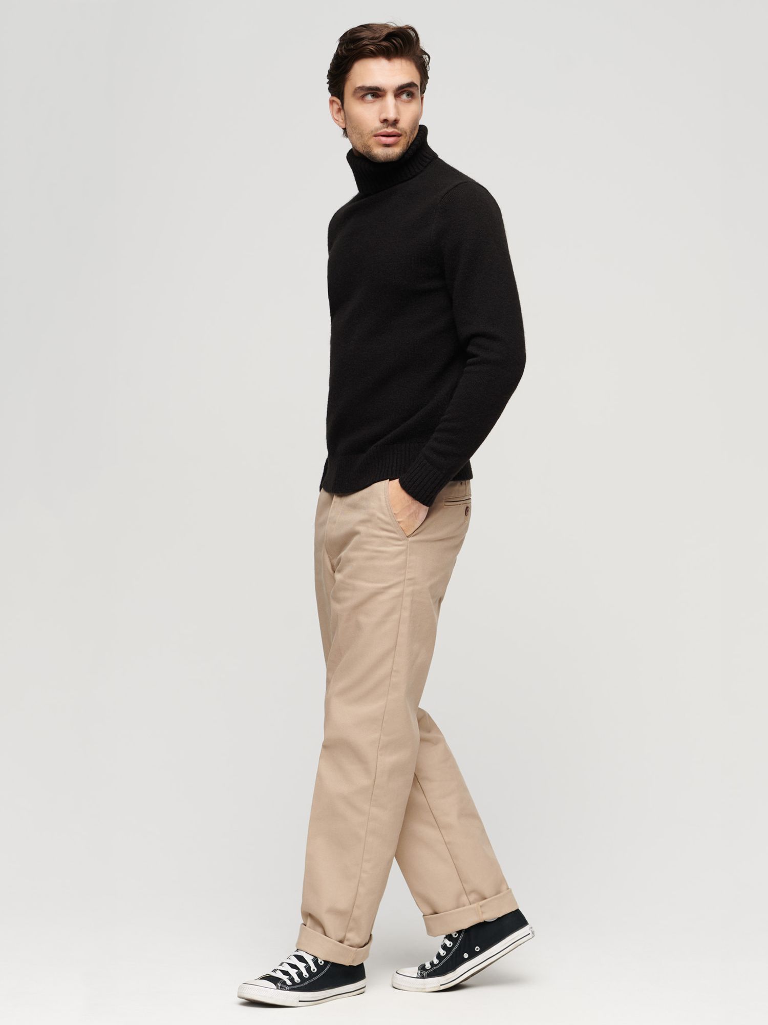 Superdry Brushed Roll Neck Jumper, Black at John Lewis & Partners