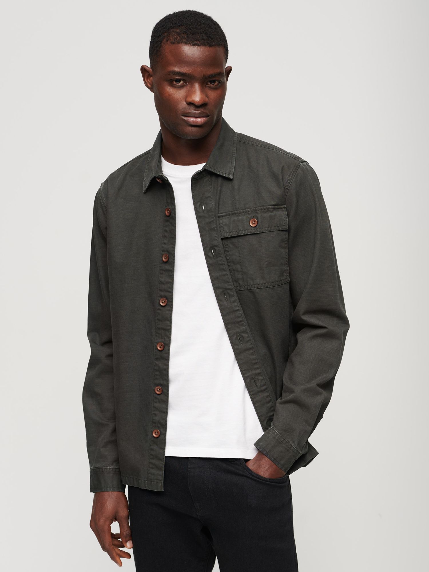 Superdry Military Overshirt, Jet Black at John Lewis & Partners