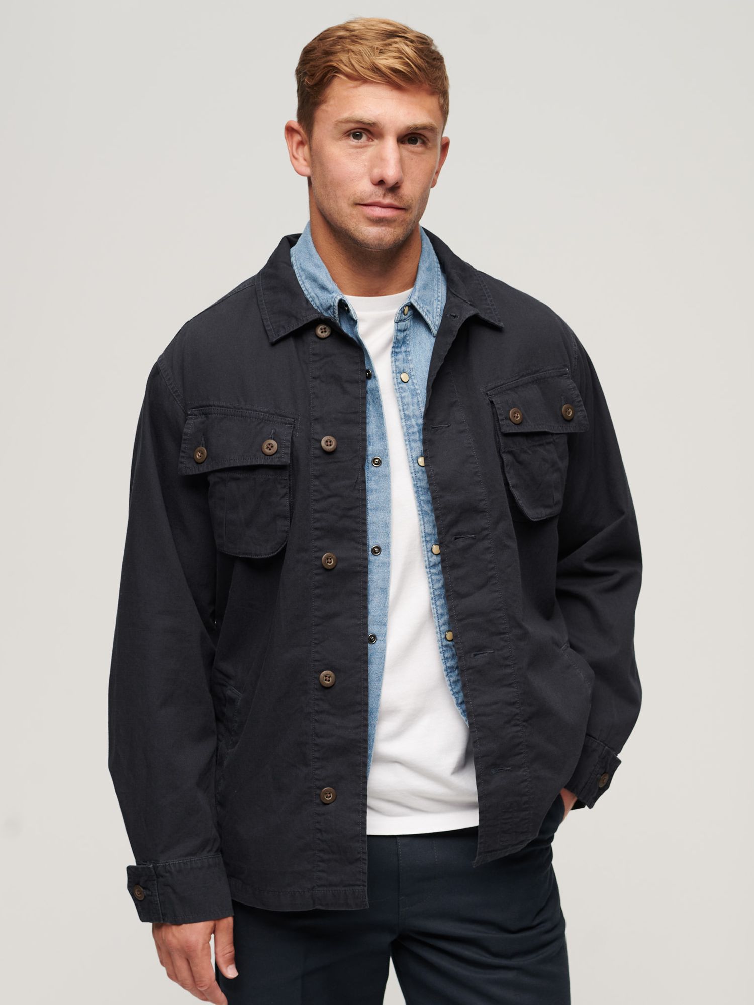 Superdry Military Overshirt Jacket, Eclipse Navy at John Lewis & Partners