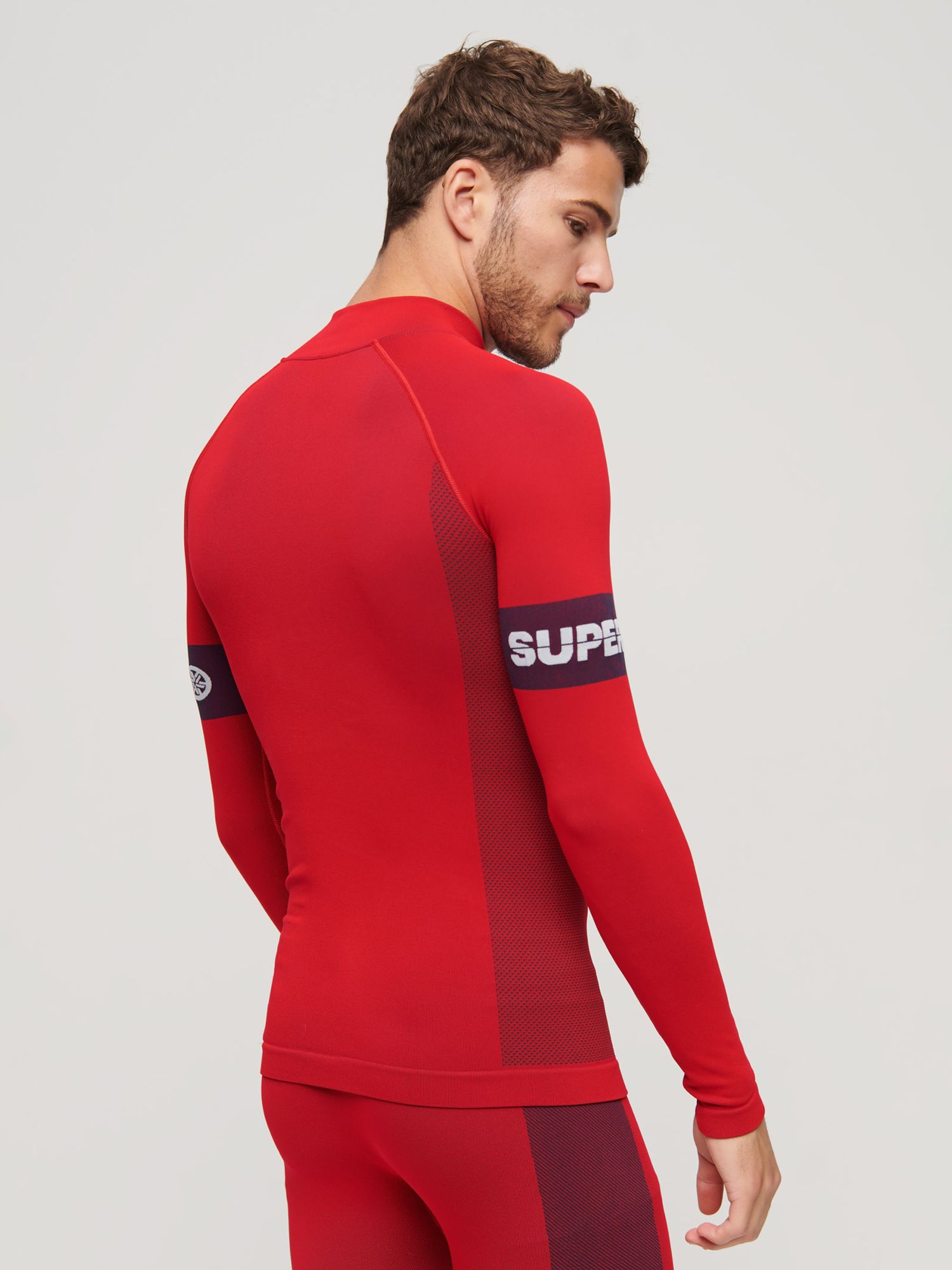 Superdry Seamless 1/4 Zip Baselayer Top, Hike Red, M
