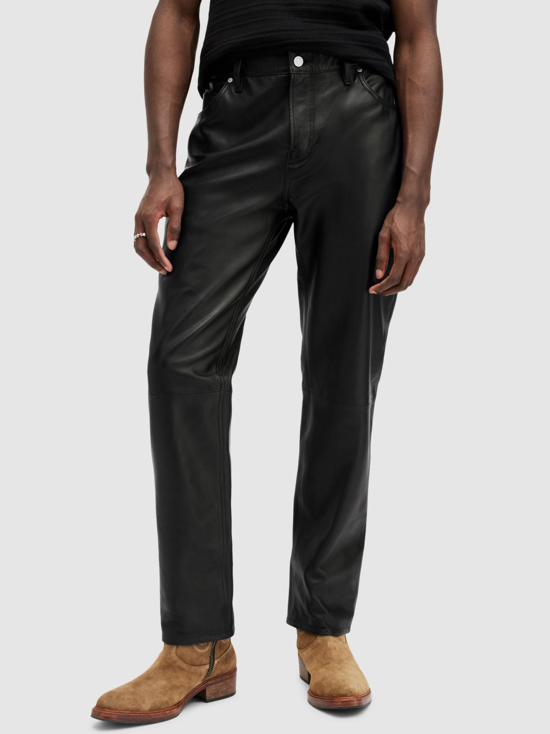 Petite Leather Look Belted Straight Trousers