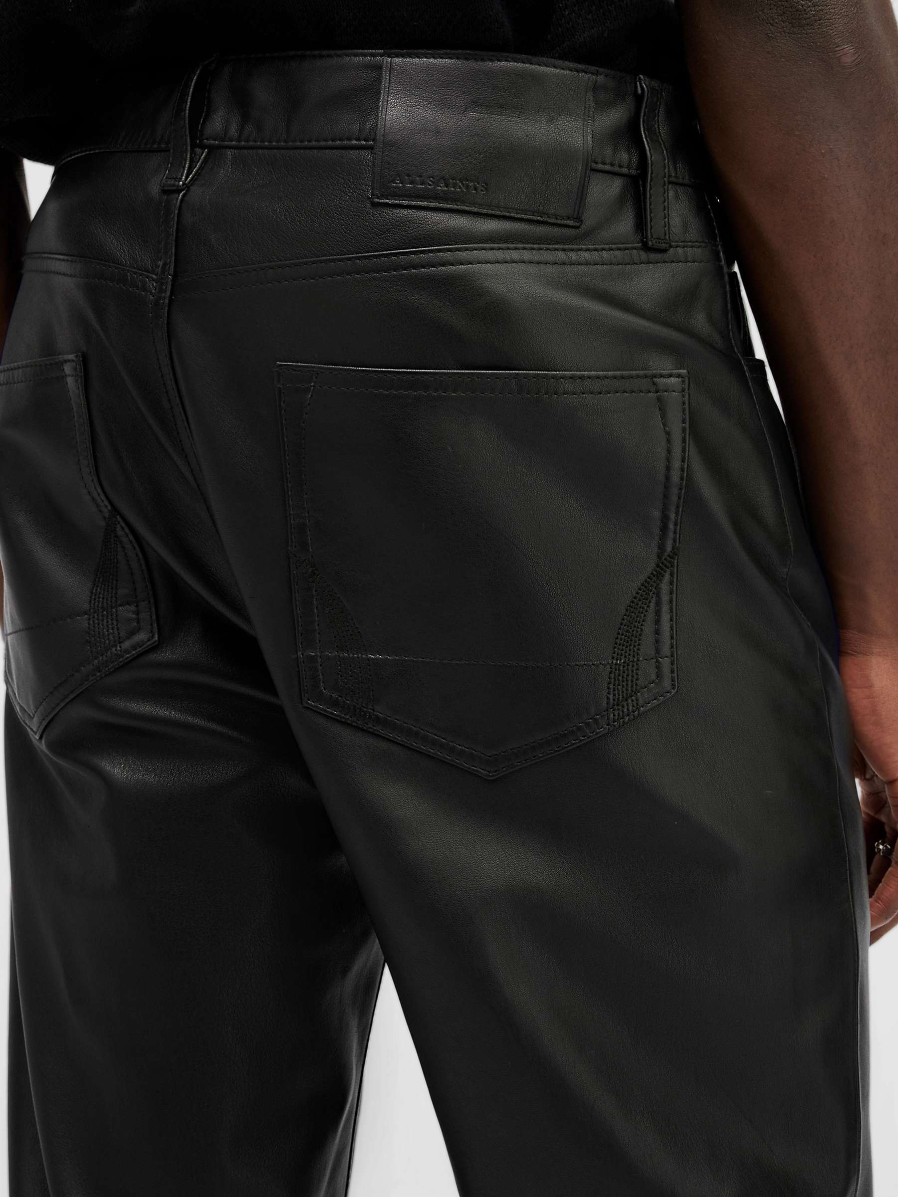 Buy AllSaints Lynch Straight Leg Leather Trousers, Black Online at johnlewis.com
