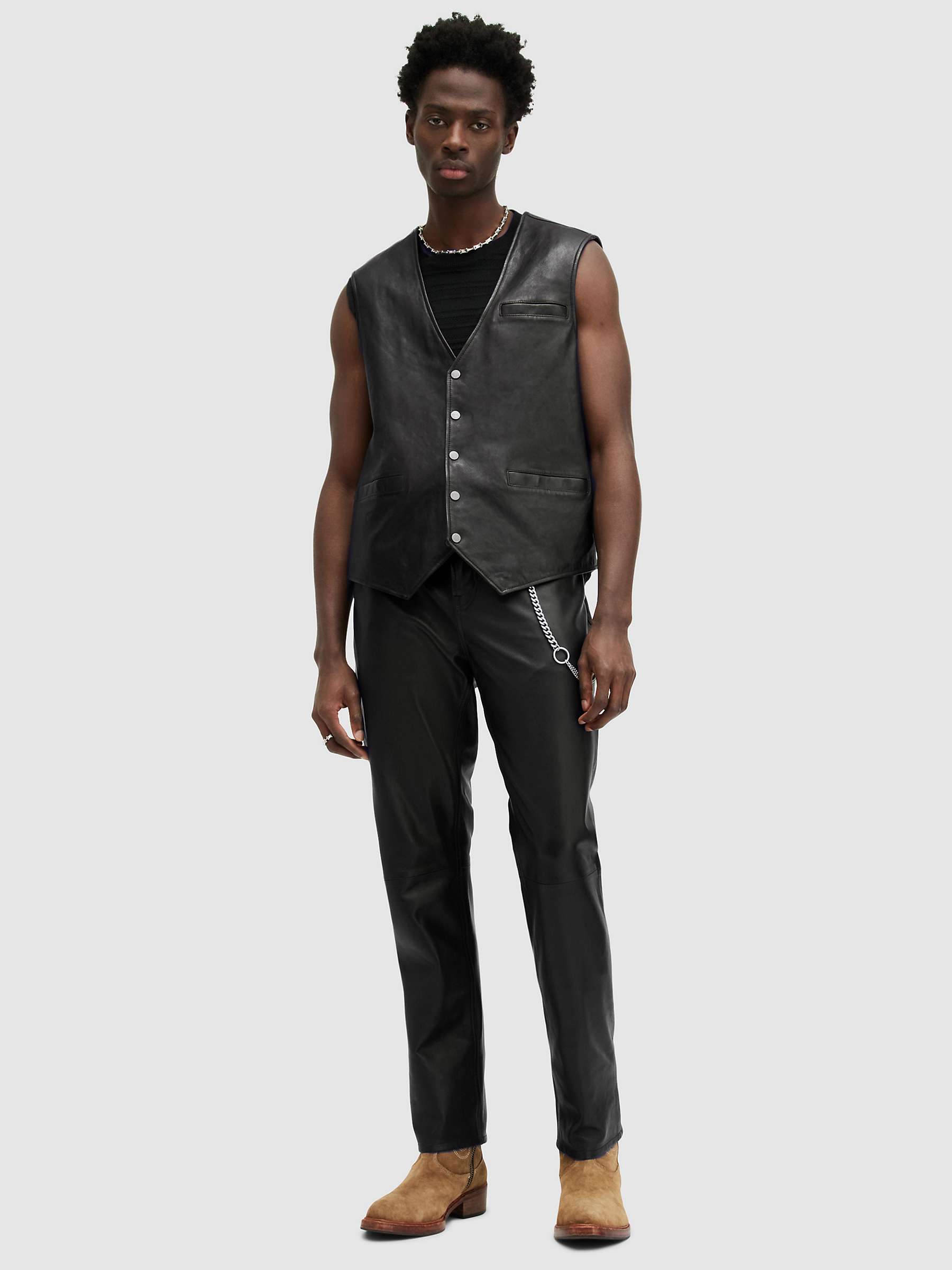Buy AllSaints Lynch Straight Leg Leather Trousers, Black Online at johnlewis.com