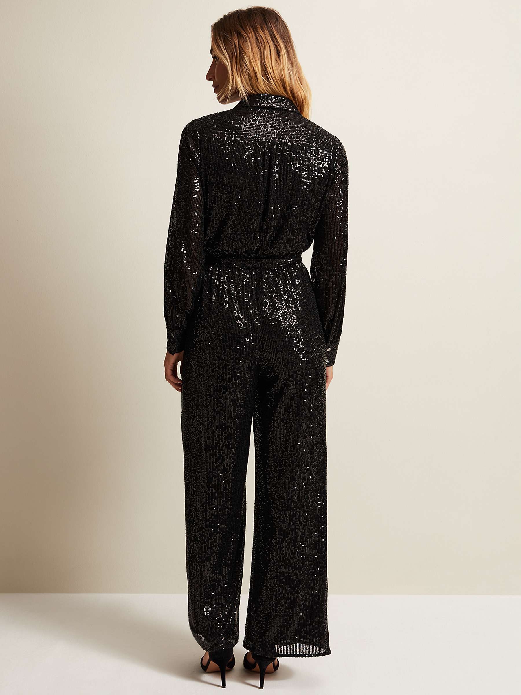 Phase Eight Alessandra Collared Sequin Jumpsuit, Black at John Lewis ...