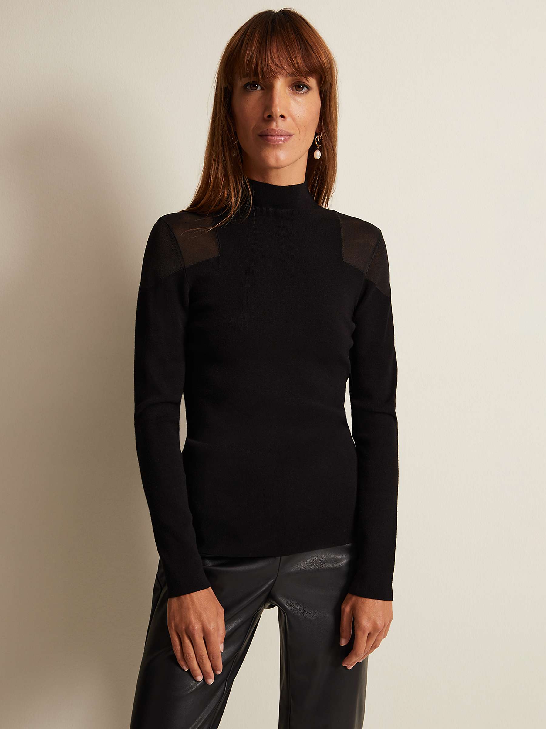 Buy Phase Eight Amiee Sheer Shoulder Panel Knitted Top, Black Online at johnlewis.com