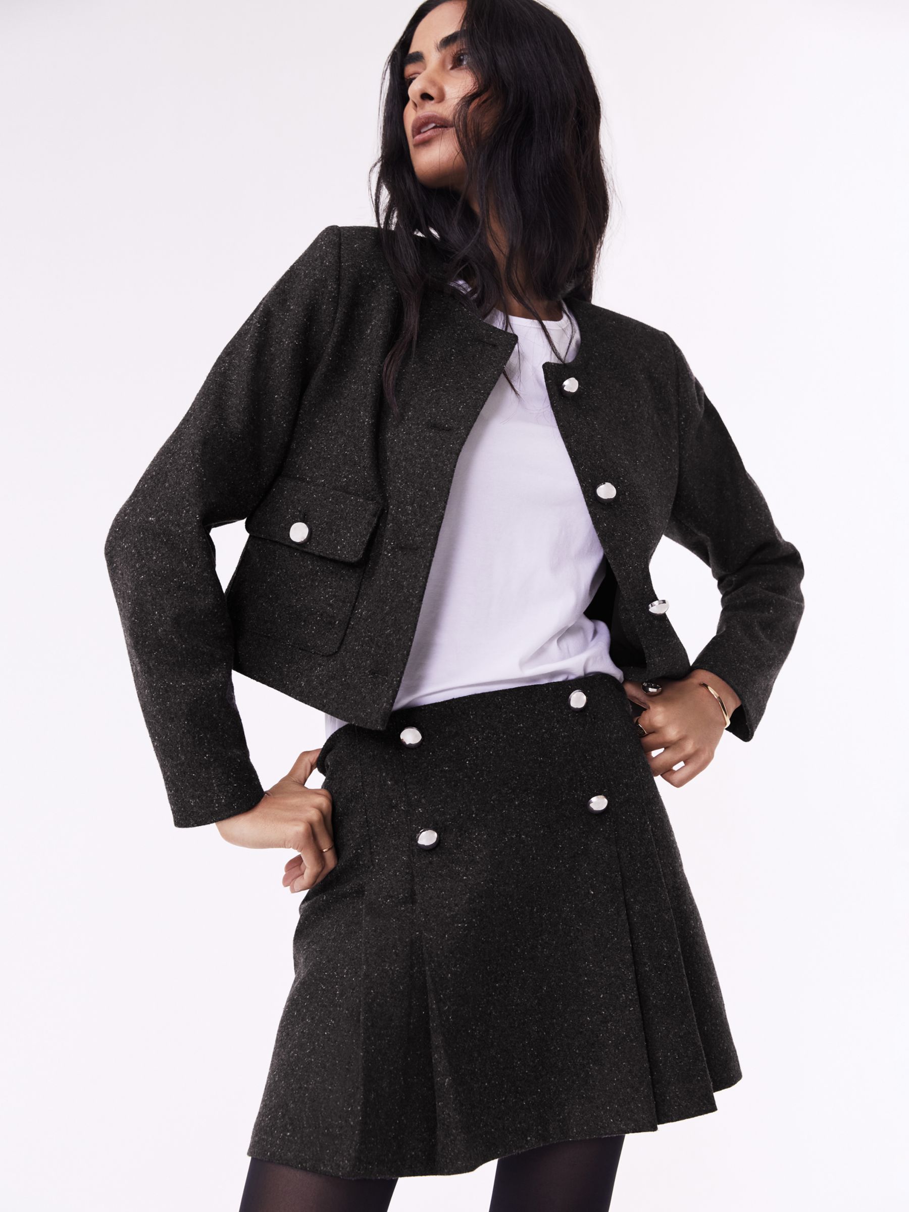 Buy Baukjen Mariana Herringbone Wool Blend Mini Skirt, Black Online at johnlewis.com