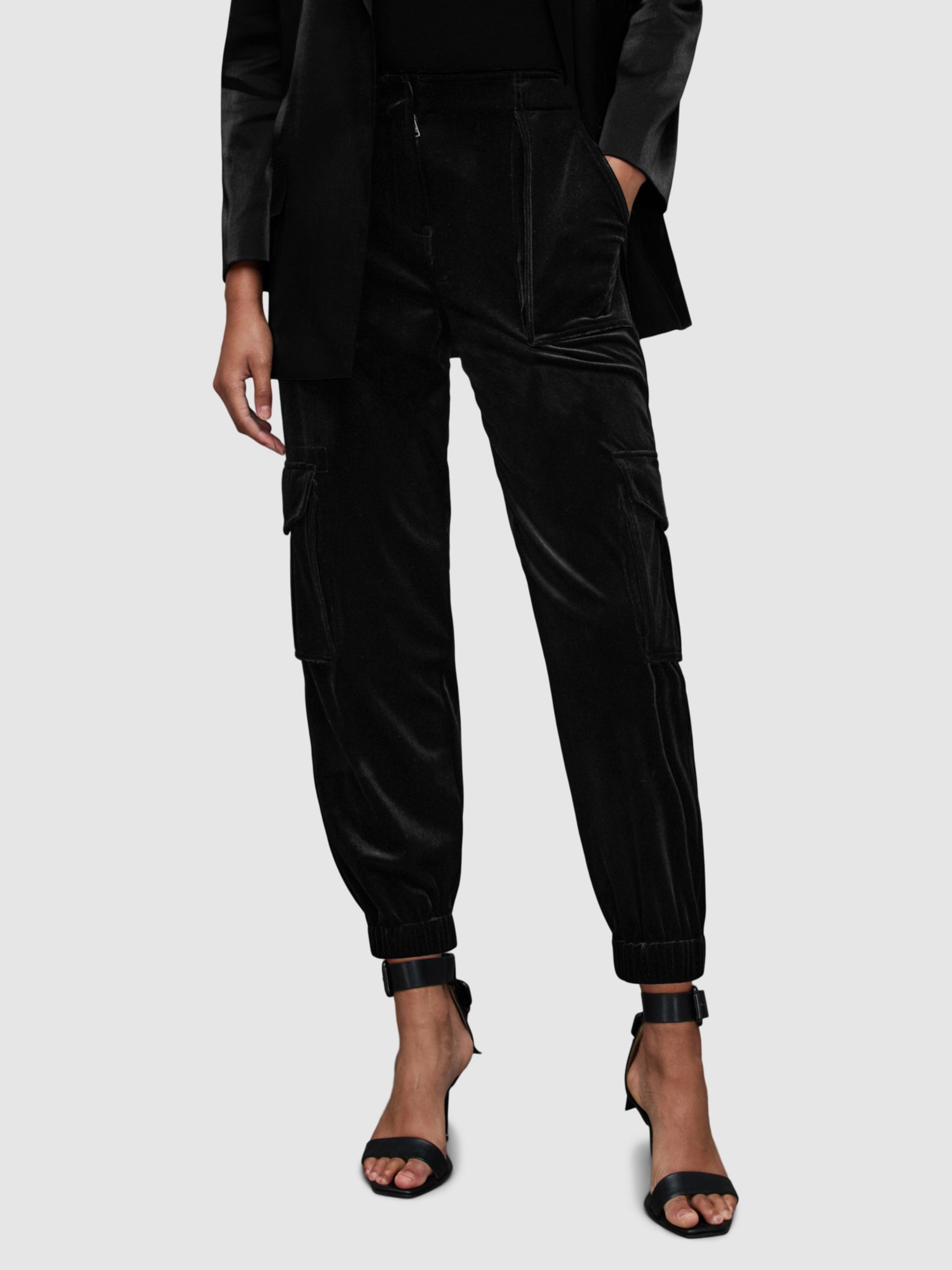 AllSaints Frieda Velvet Cargo Trousers, Black