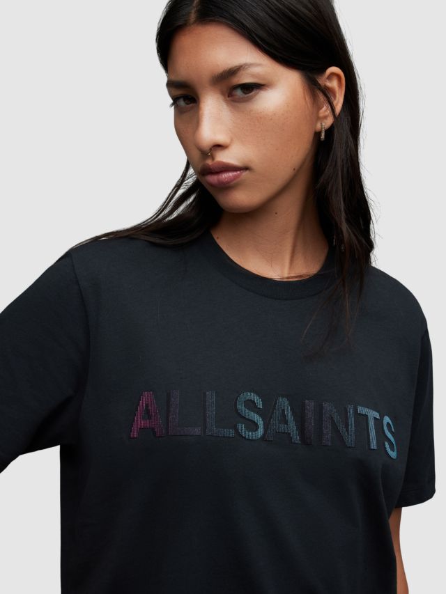 AllSaints Shadow Logo Organic Cotton T-Shirt, Washed Black, XS