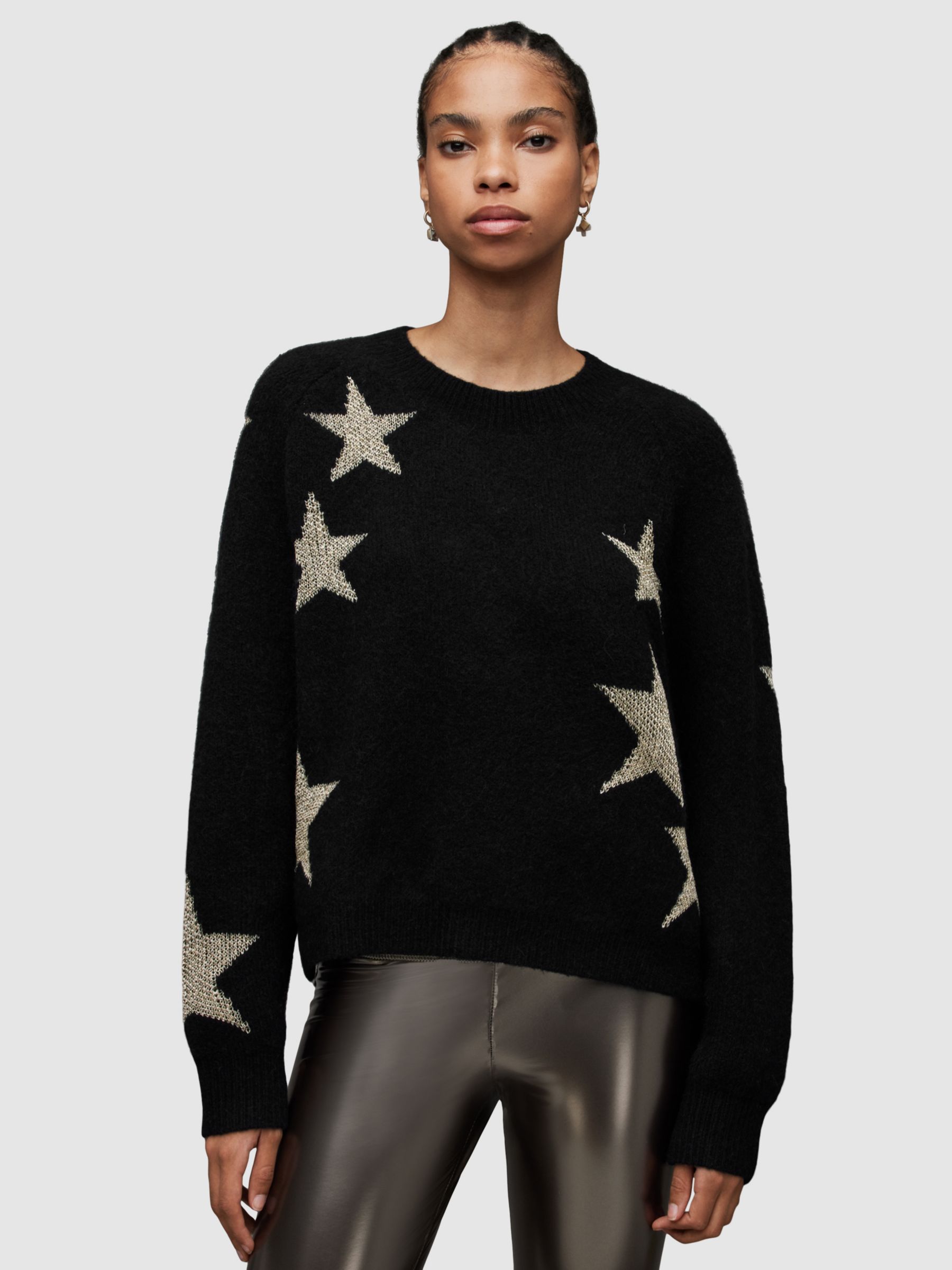 AllSaints Wool Blend Star Jumper, Black/Gold