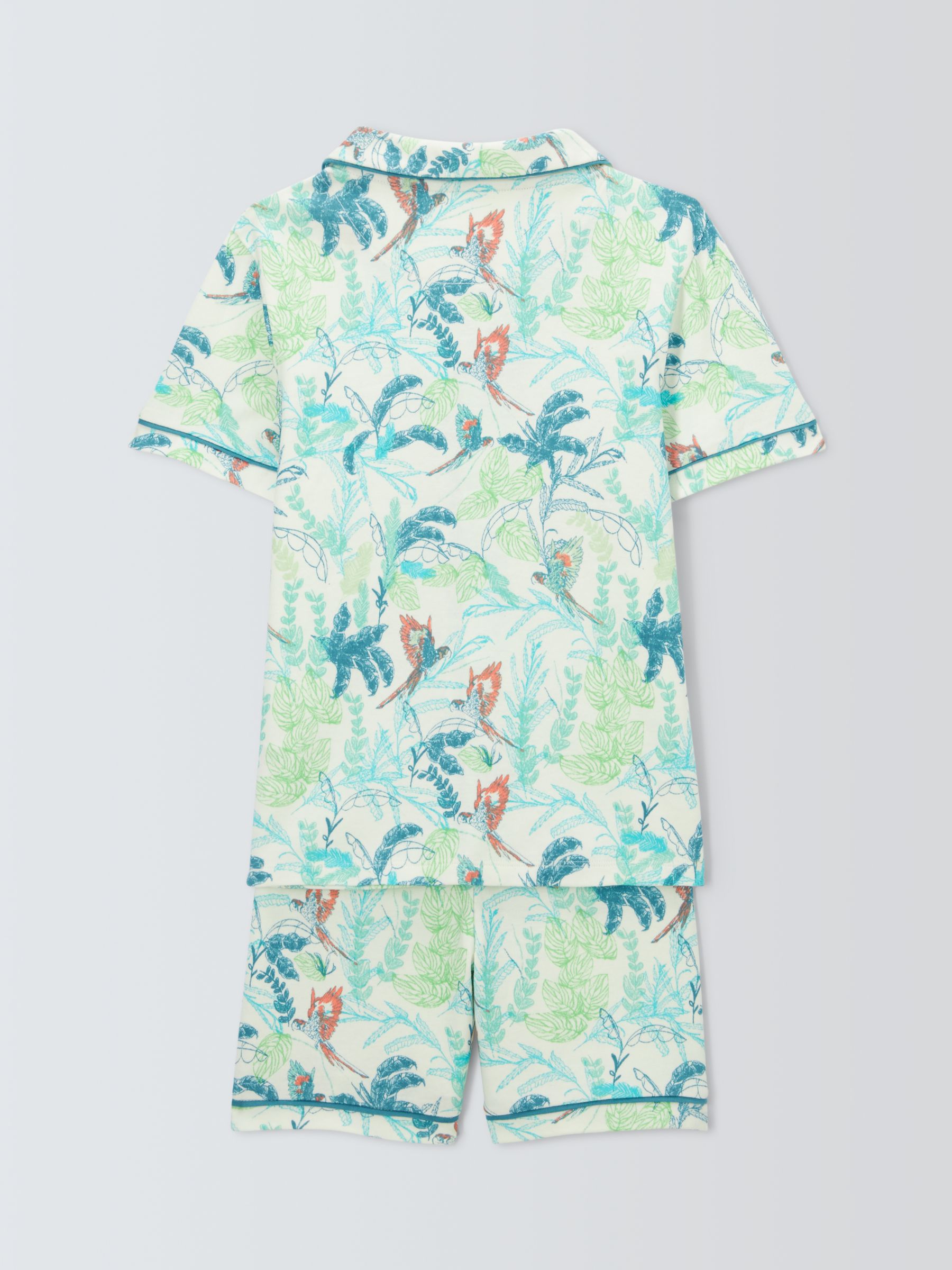 John Lewis Kids' Palm Parrot Shirt Short Pyjama Set, Green/Multi, 7 years