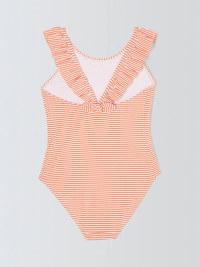 John Lewis Kids' Frill Neck Stripe Swimsuit, Orange
