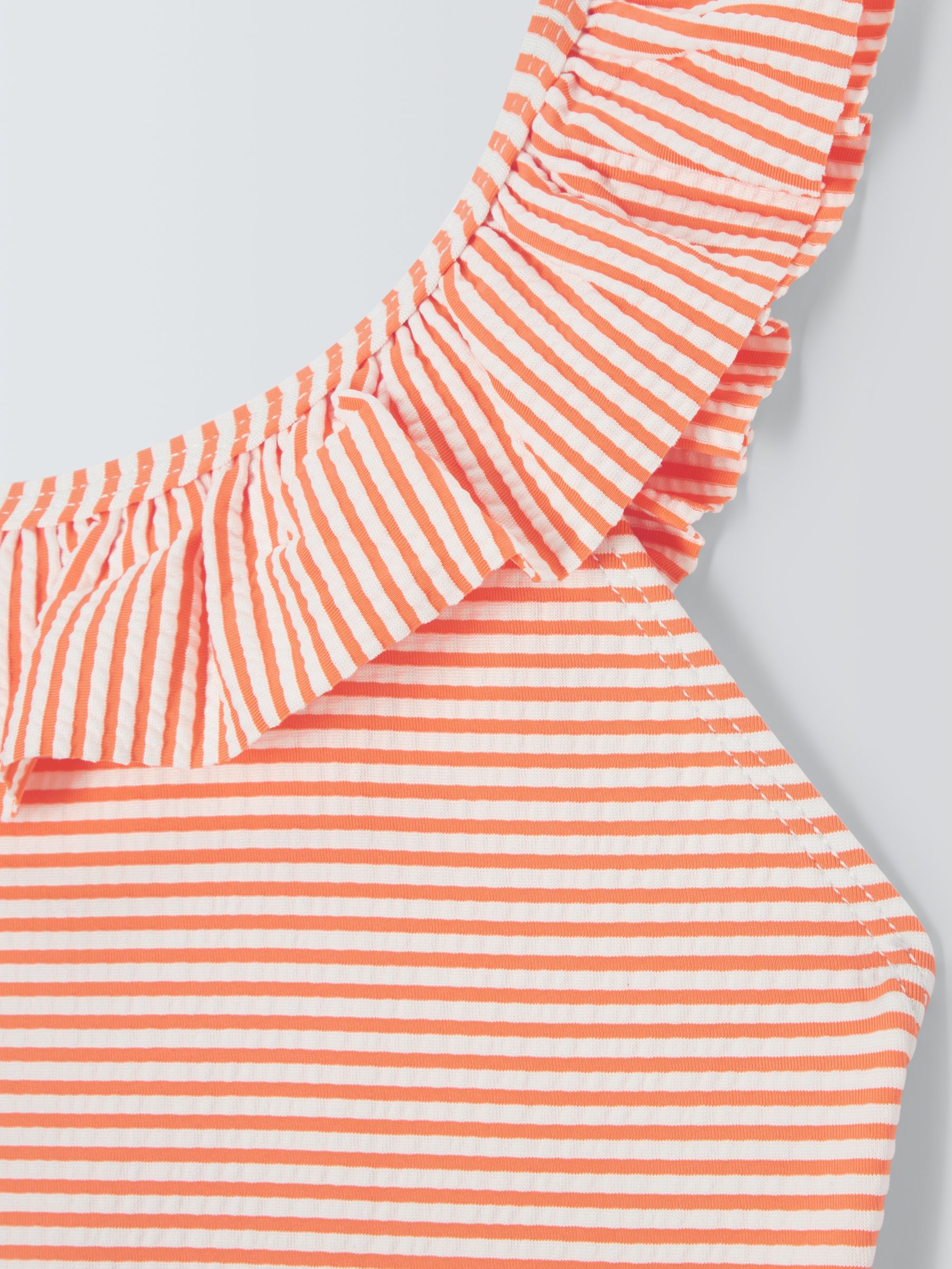 John Lewis Kids' Frill Neck Stripe Swimsuit, Orange, 12 years