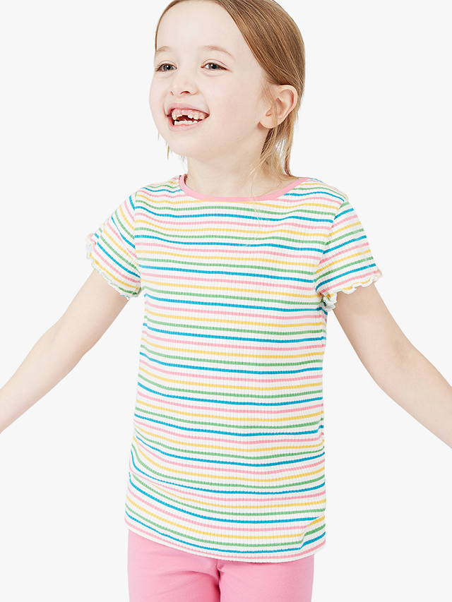 Frugi Kids' Lettuce Rib Breton Stripe T-Shirt, Multi