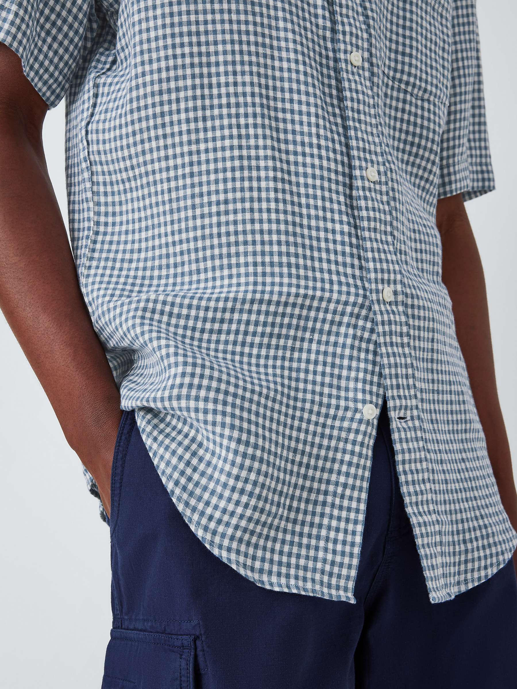 Buy John Lewis Linen Short Sleeve Gingham Shirt, Blue Online at johnlewis.com