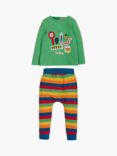 Frugi Baby Oscar Long Sleeve Top & Leggings Set, Bug/Rainbow Stripe