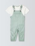 John Lewis Baby Twill Dungarees & T-Shirt Set, Green/Multi