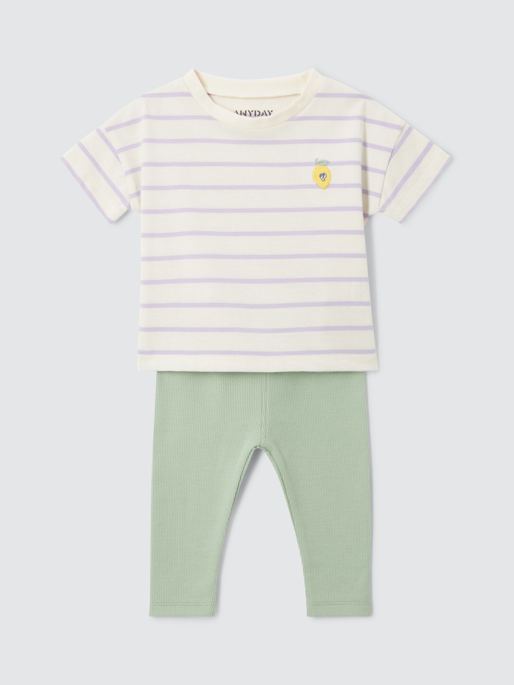 John Lewis ANYDAY Baby Stripe Lemon Top & Leggings Set, Green/Multi, 6-9 months