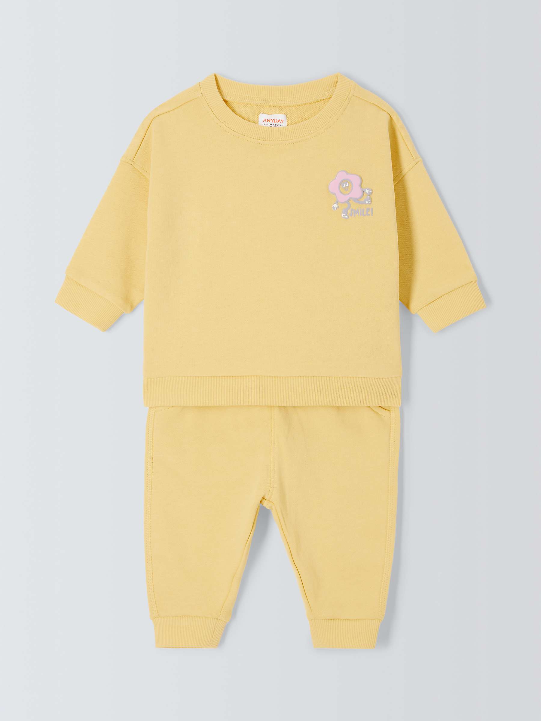 Buy John Lewis ANYDAY Baby Smile Motif Sweatshirt & Jogger Set, Yellow Online at johnlewis.com