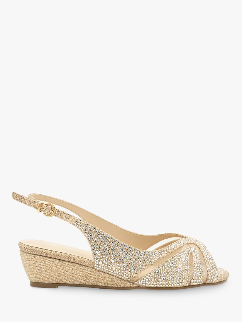 Paradox London Jocelyn Wide Fit Sparkle Wedge Sandals, Champagne at ...