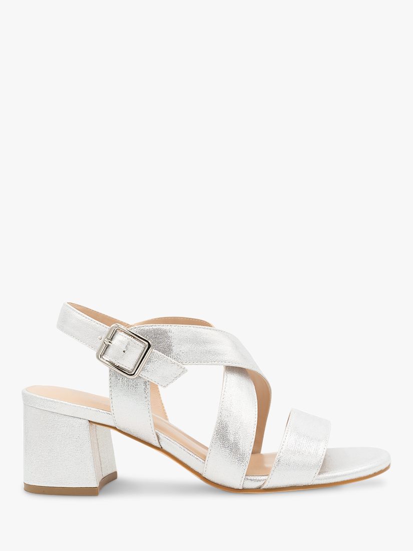 Paradox London Ida Block Heel Strappy Sandals, Silver at John Lewis ...