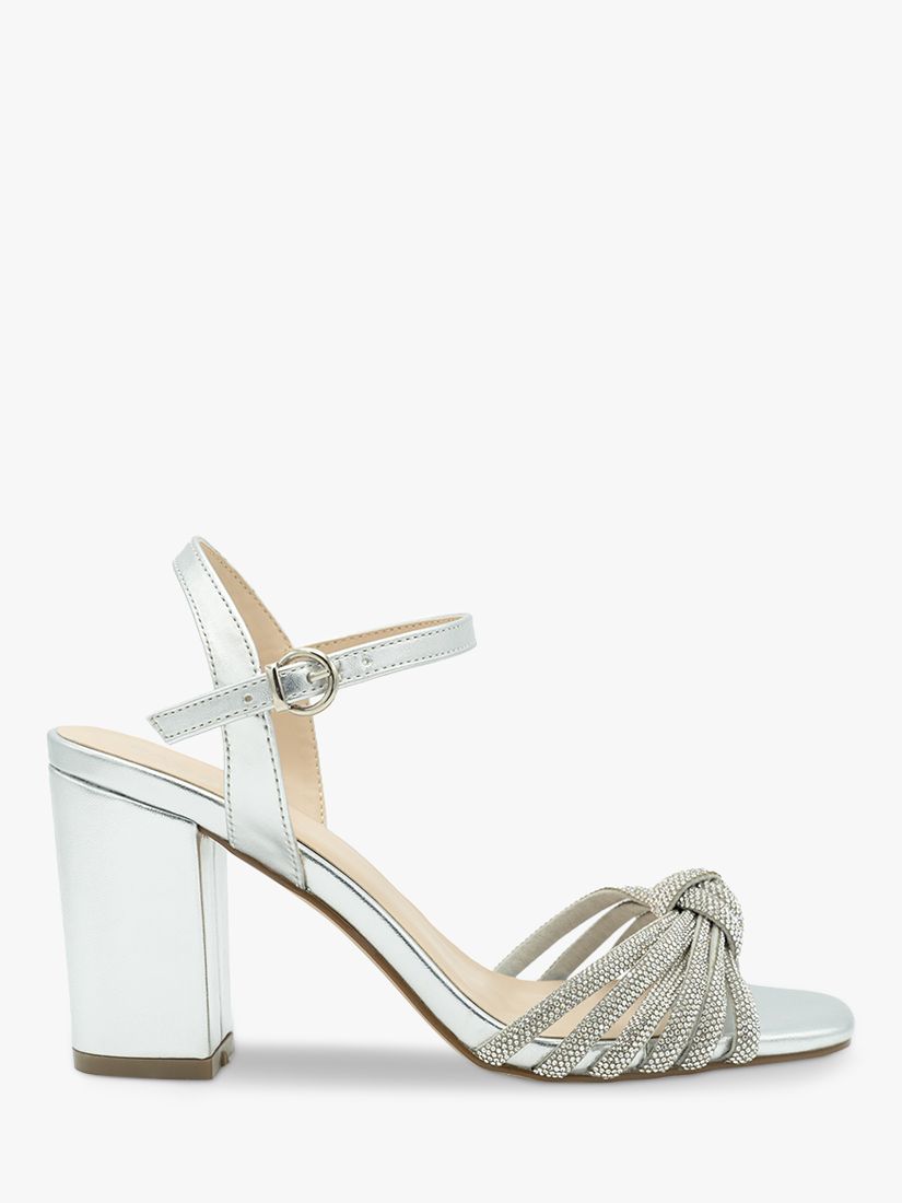 Silver metallic block outlet heel sandals