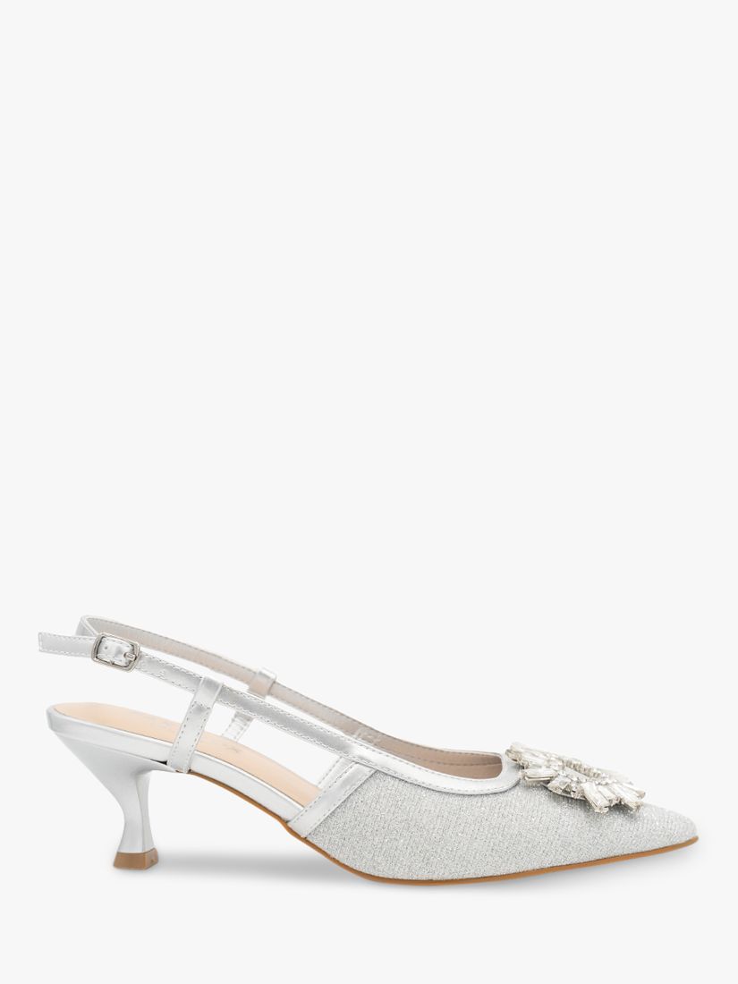 Paradox London Catalina Shimmer Brooch Slingback Court Shoes, Silver at ...