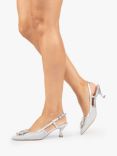 Paradox London Catalina Shimmer Brooch Slingback Court Shoes, Silver