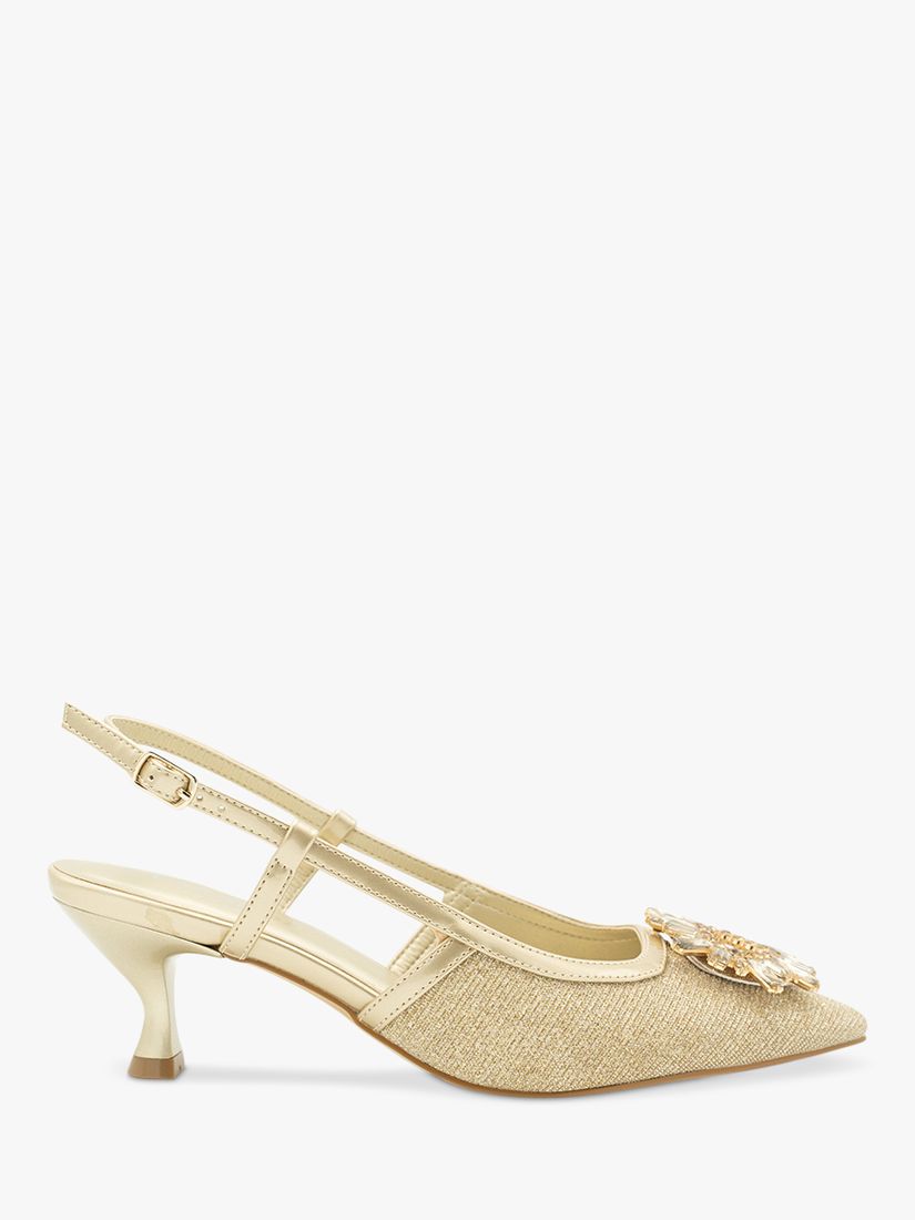 Paradox London Catalina Shimmer Brooch Slingback Court Shoes, Champagne ...