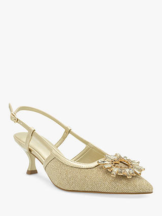 Paradox London Catalina Shimmer Brooch Slingback Court Shoes, Champagne