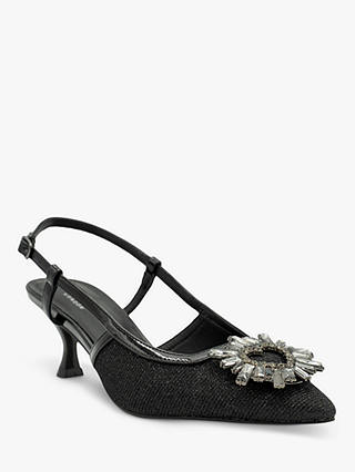 Paradox London Catalina Shimmer Brooch Slingback Court Shoes, Black