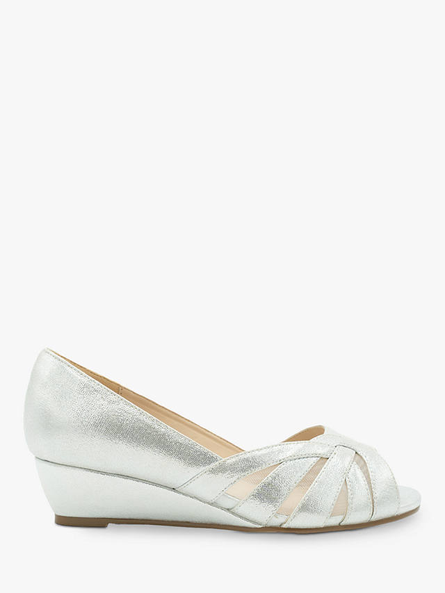 Paradox London Judy Wide Fit Shimmer Wedge Heel Sandals, Silver