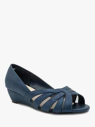Paradox London Judy Wide Fit Shimmer Wedge Heel Sandals, Navy