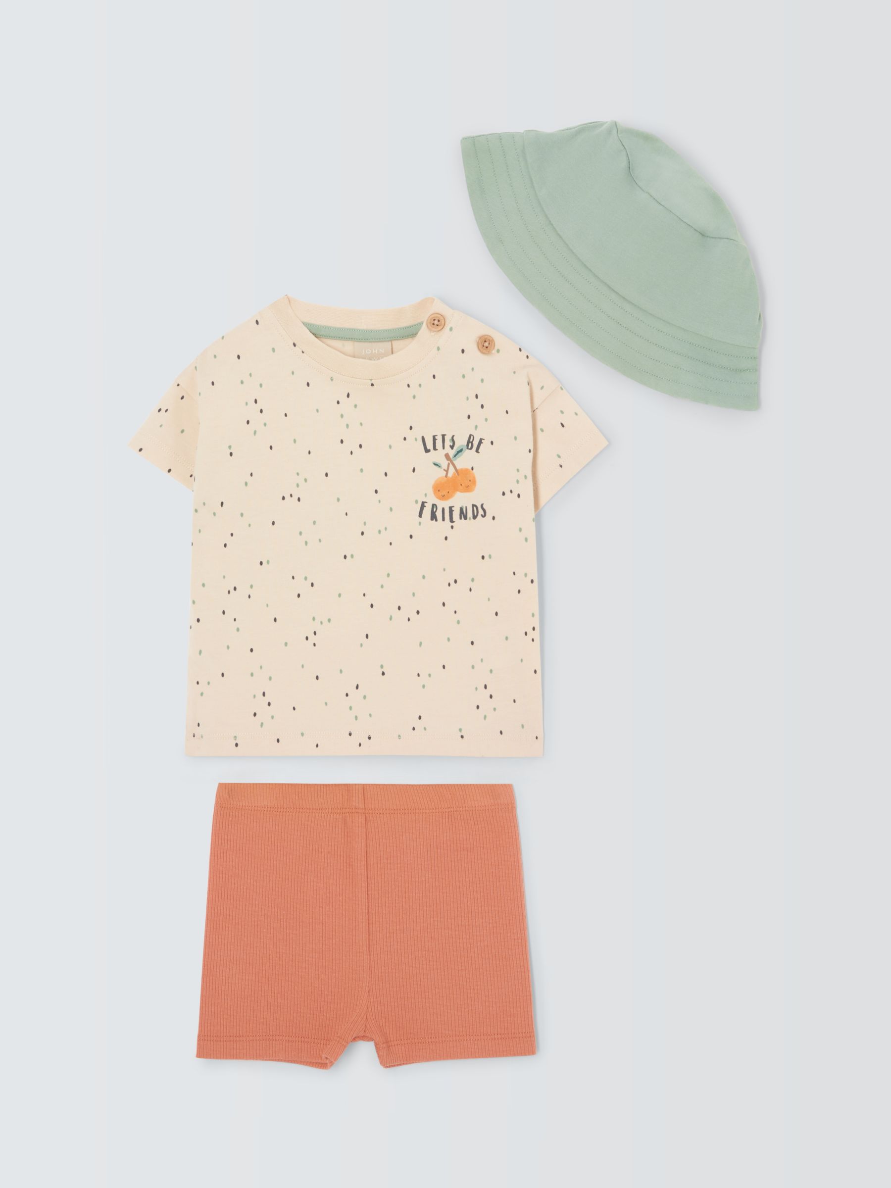 John Lewis Baby Oranges Top, Shorts & Hat Set, Multi, 6-9 months