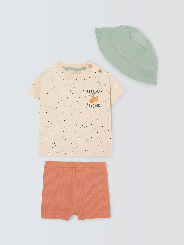 John Lewis Baby Oranges Top, Shorts & Hat Set, Multi
